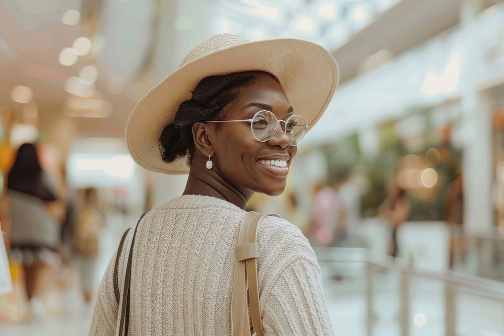 Black women shopping glasses adult smile.