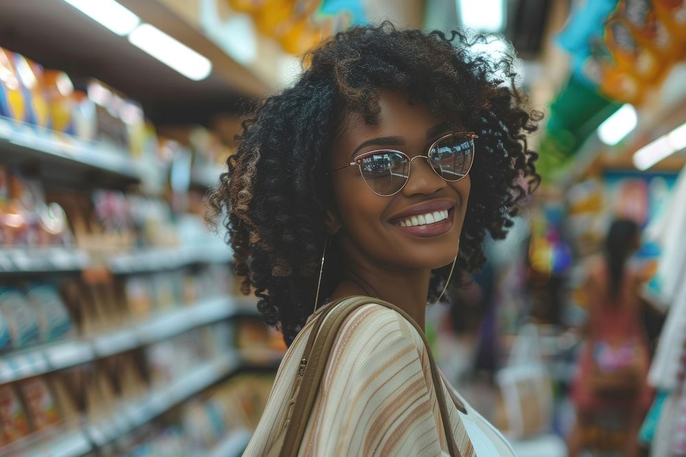 Black women shopping glasses smile happy.