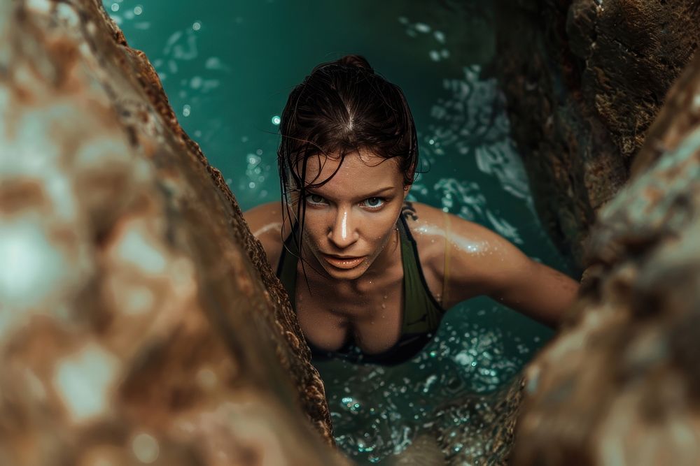 Girl practicing endurance outdoors determination underwater recreation.