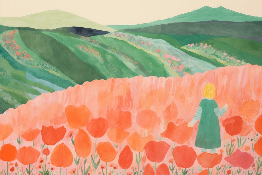 Tulip garden art landscape painting.