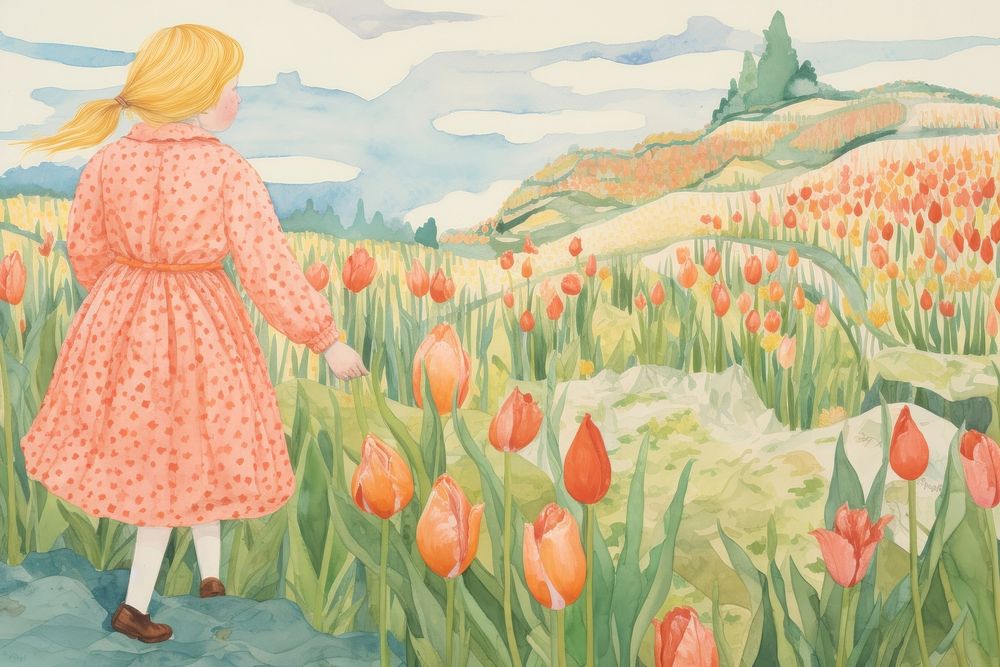 Tulip garden art landscape painting.