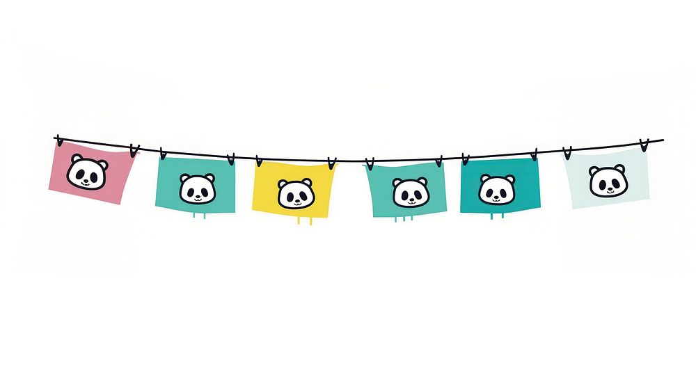 Cute panda flag string number symbol text.
