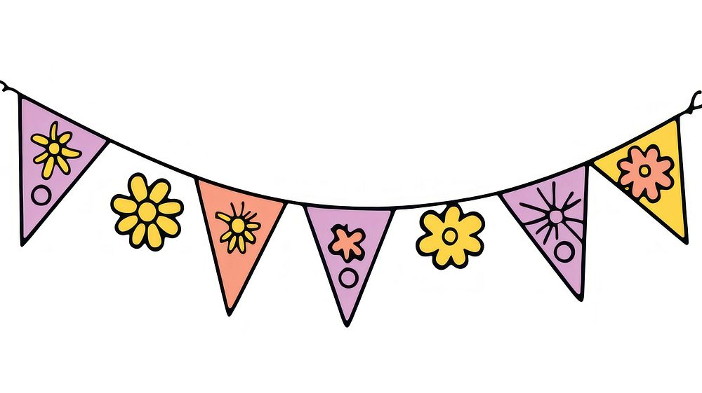 Pink flower triangle flag banner text.