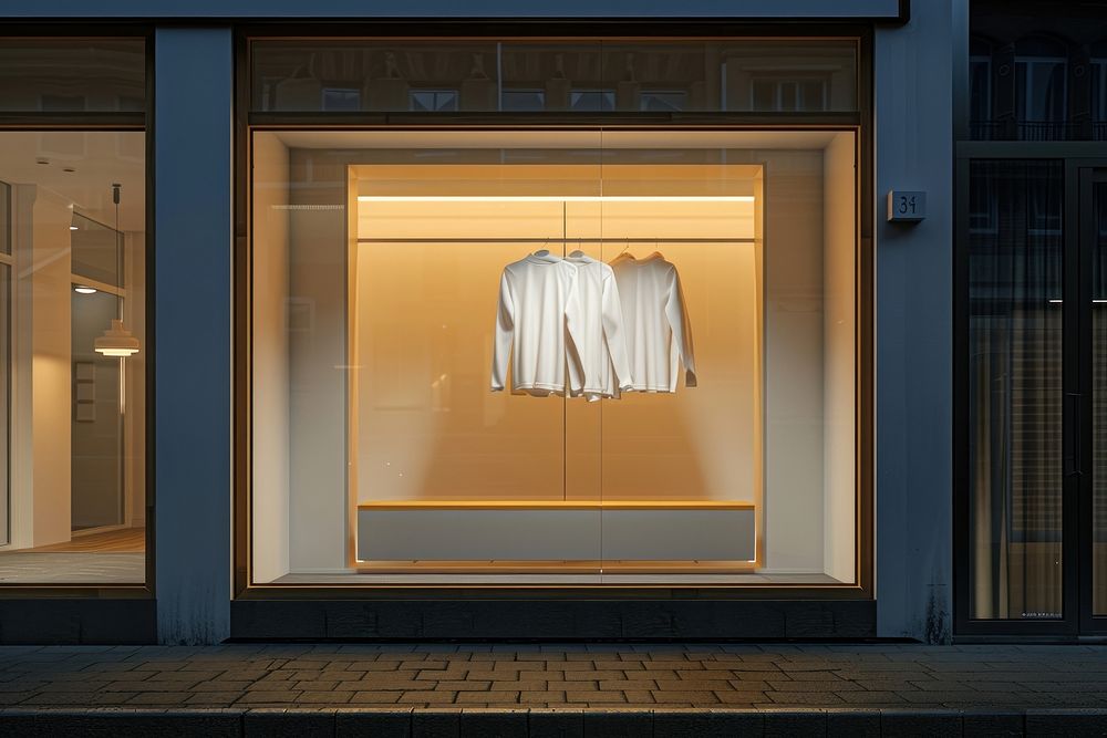 Clothes shop window mockup boutique window display.