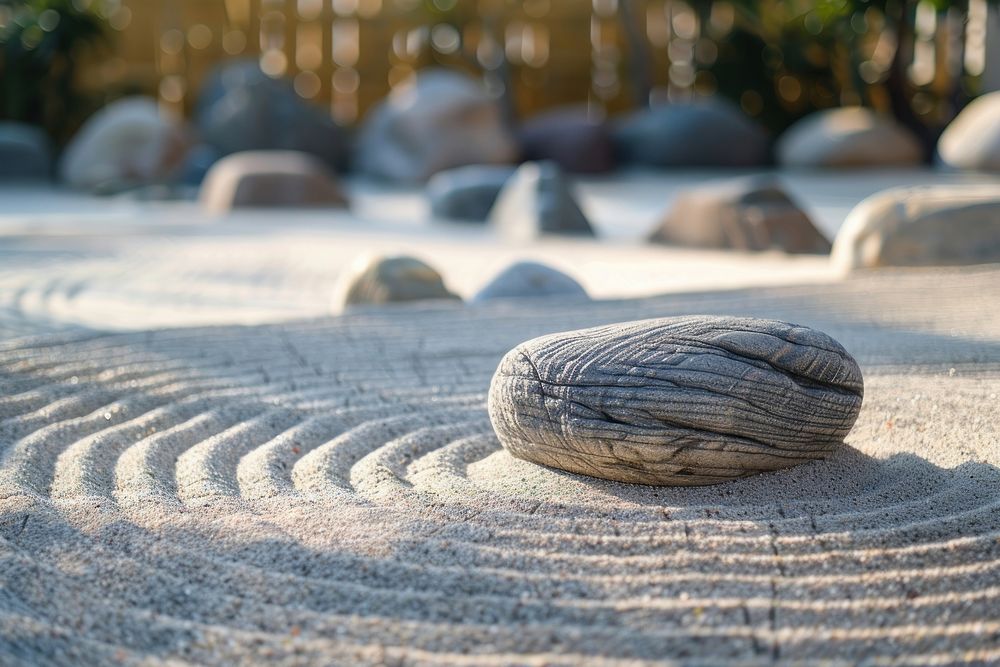 Zen garden meditation stone relaxation outdoors nature.