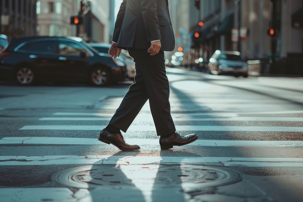 Business man walking on the street light transportation pedestrian.