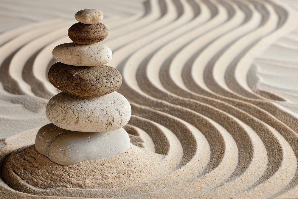 Zen garden meditation stone sand outdoors balance.