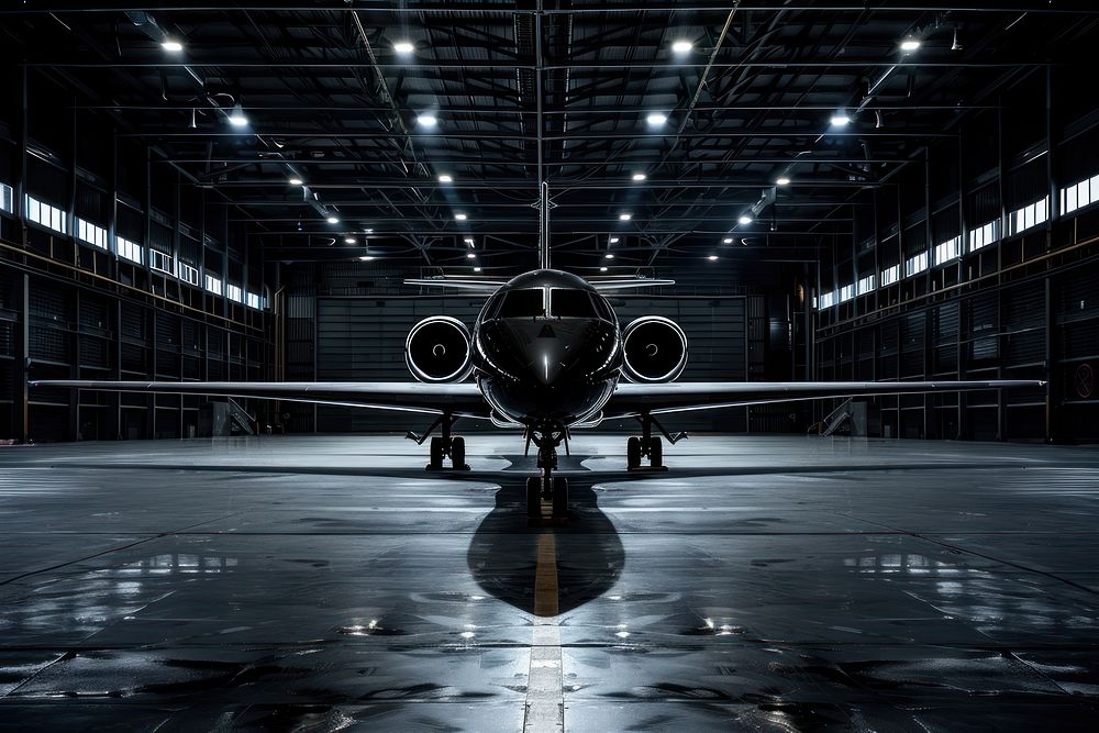 Airplane in black Warehouse architecture warehouse aircraft.