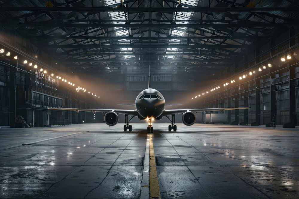 Airplane in black Warehouse architecture warehouse aircraft.