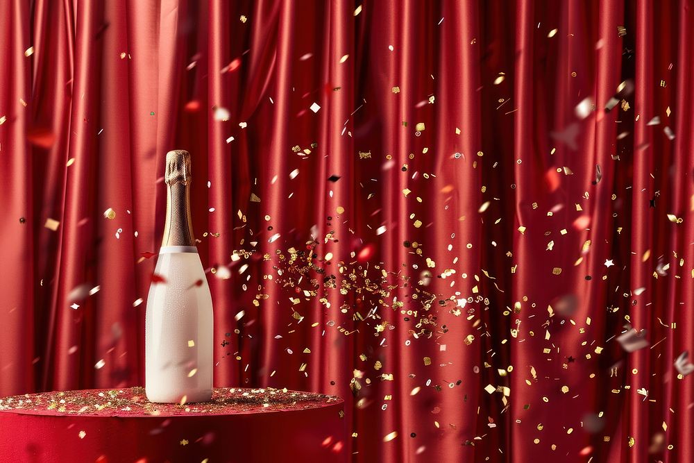 Champagne bottle mockup confetti weaponry blossom.