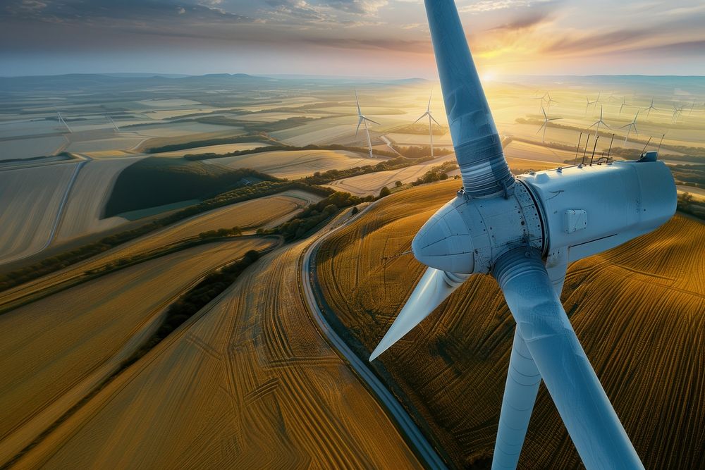 Wind turbines windmill airplane aircraft.
