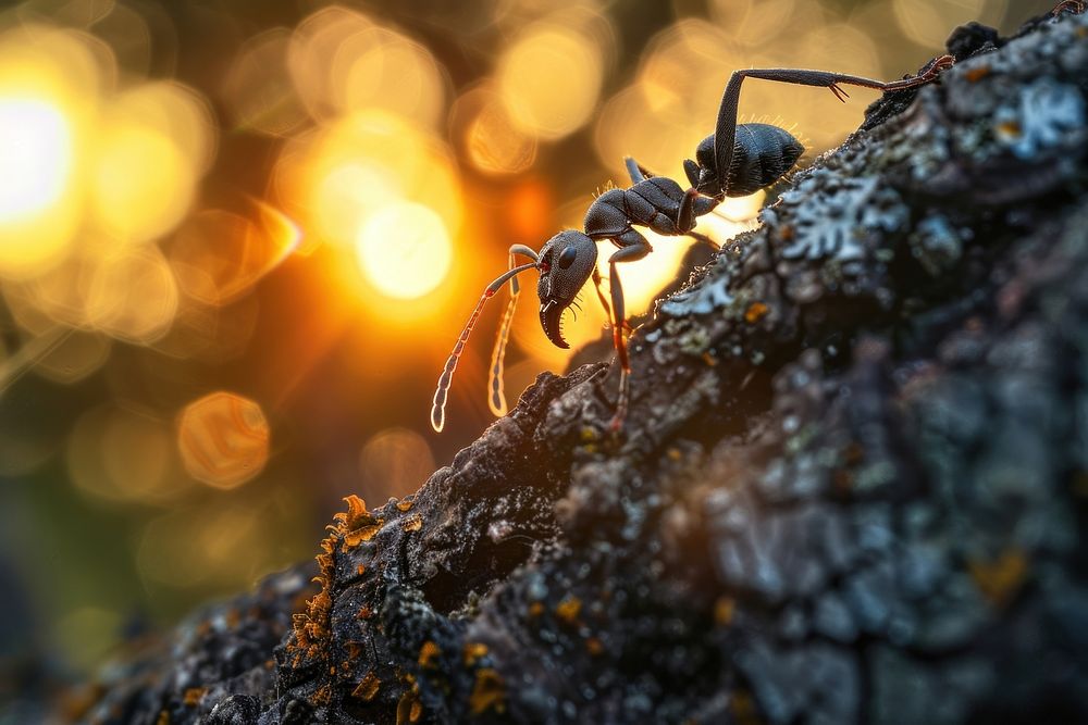 Ant crawls branch animal insect.