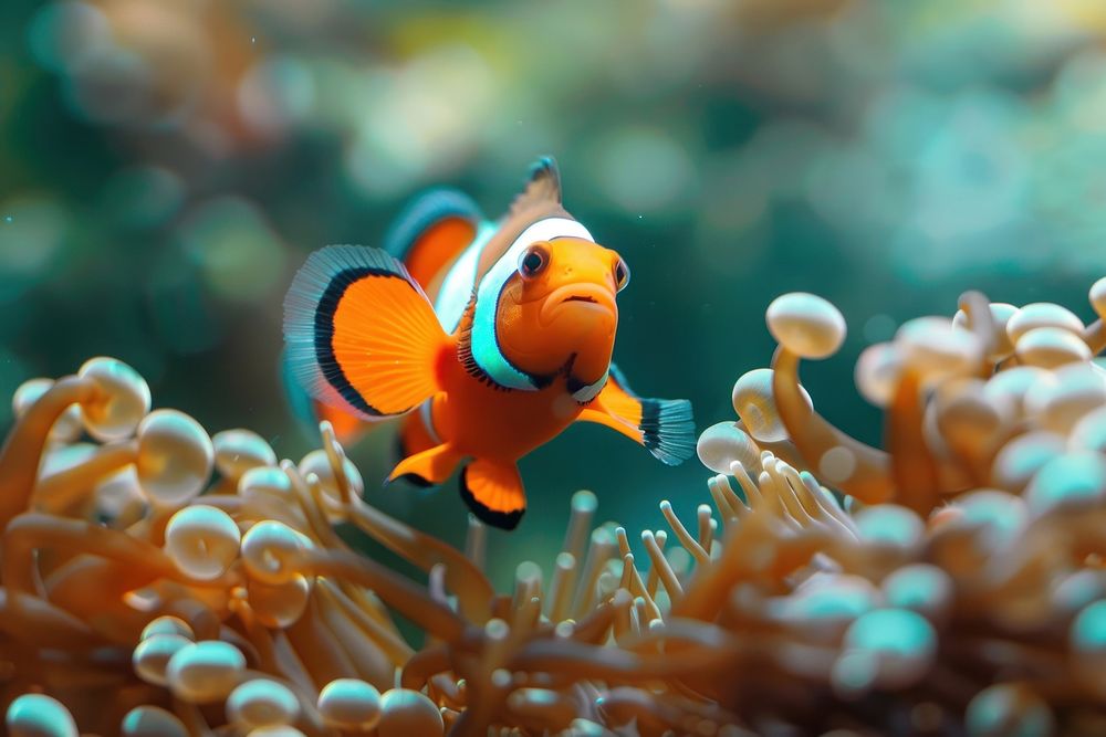 Colorful clown fish outdoors animal nature.