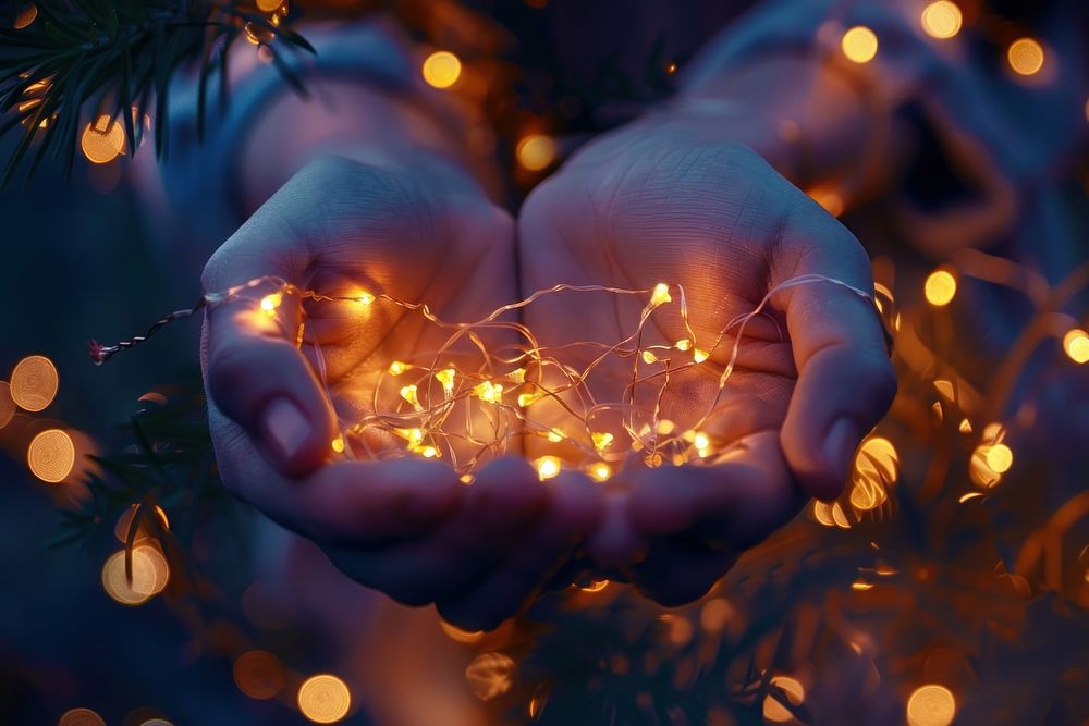 Led light garland in hands christmas illuminated celebration.