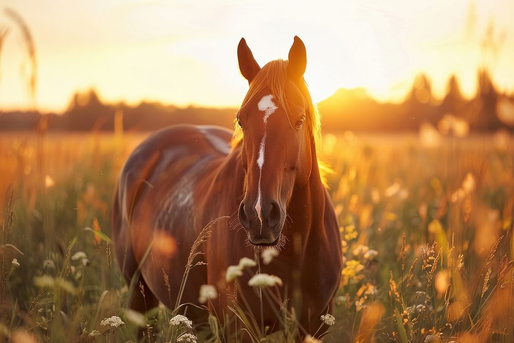 Stallion grassland sunlight outdoors.