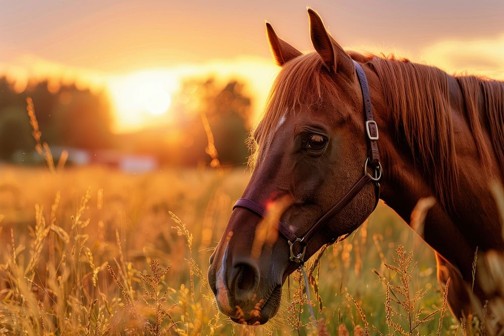 Horse sunlight outdoors mammal.