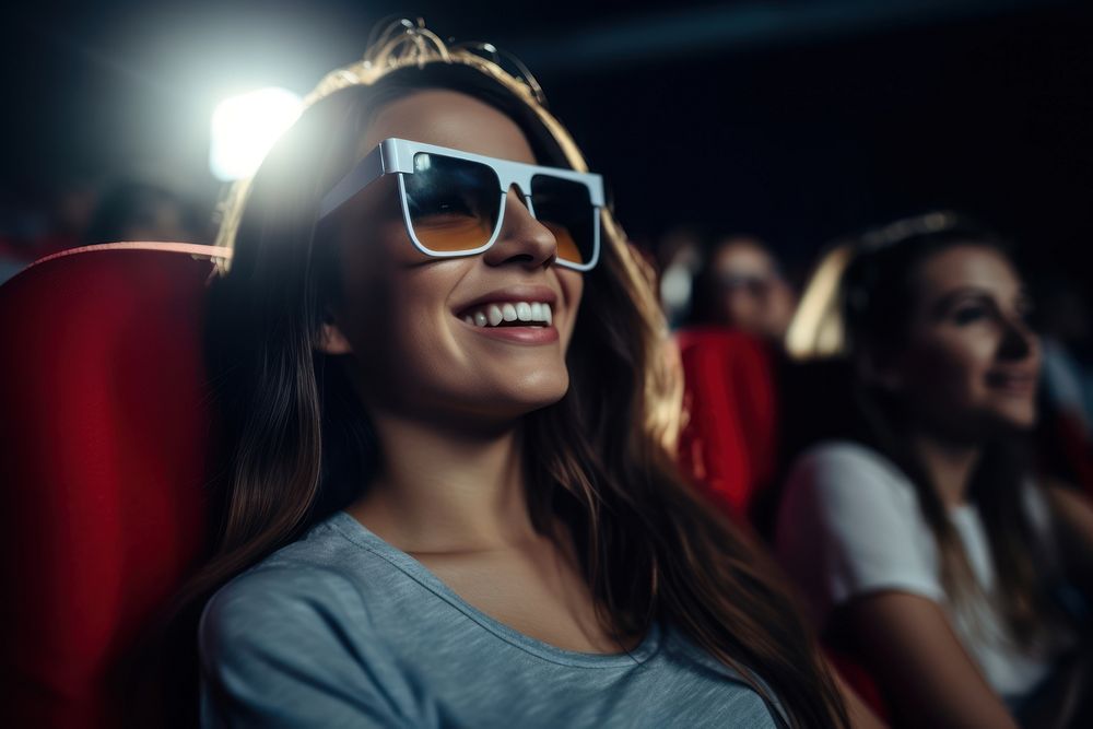 Young woman enjoying while watching movie photography sunglasses portrait.