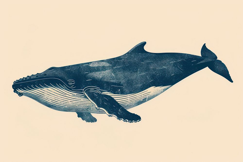 CMYK Screen printing blue whale animal mammal shark.