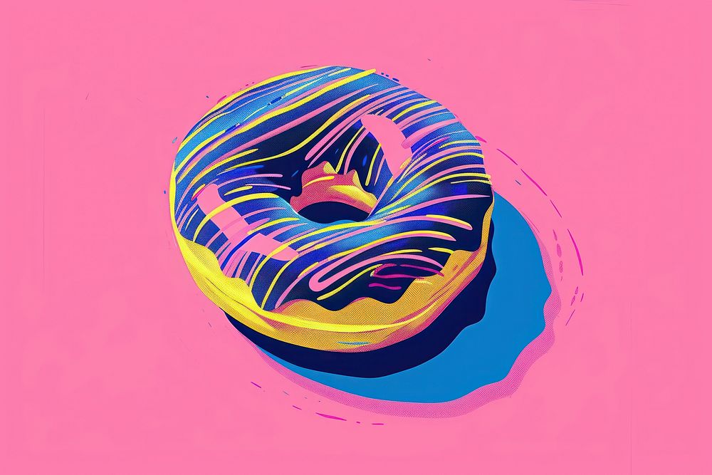 CMYK Screen printing donut confectionery illustrated graphics.
