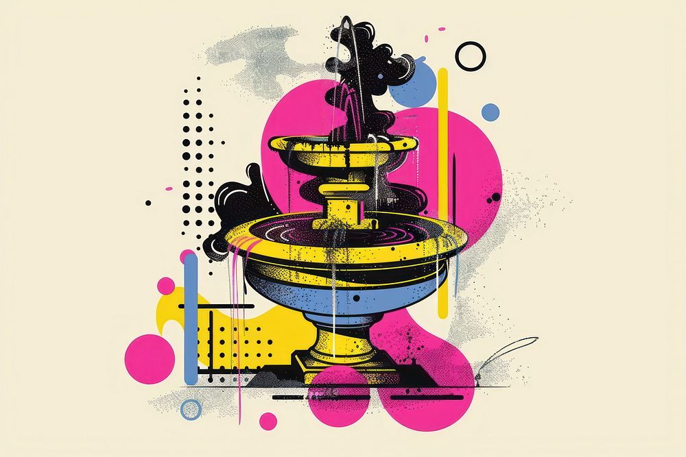 CMYK Screen printing fountain architecture graphics painting.