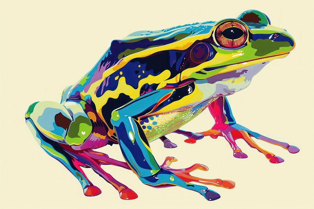 CMYK Screen printing frog amphibian wildlife animal.