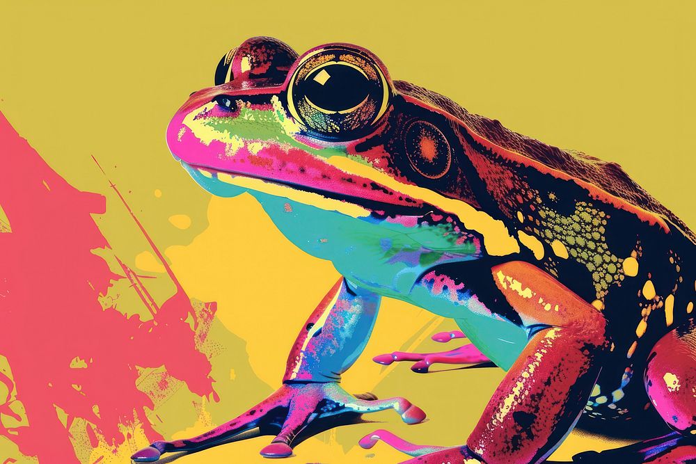 CMYK Screen printing frog amphibian wildlife dinosaur.