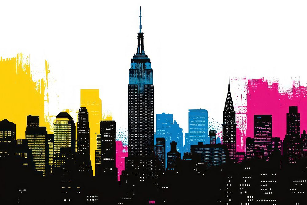CMYK Screen printing new york city architecture building landmark.