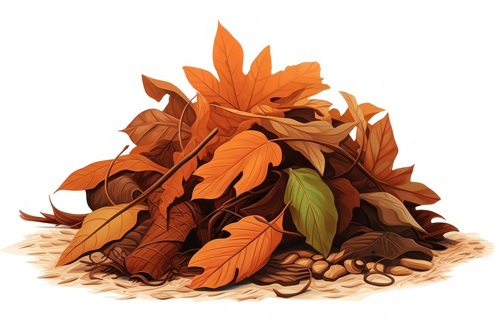 Pile of autumn leaves produce person plant.