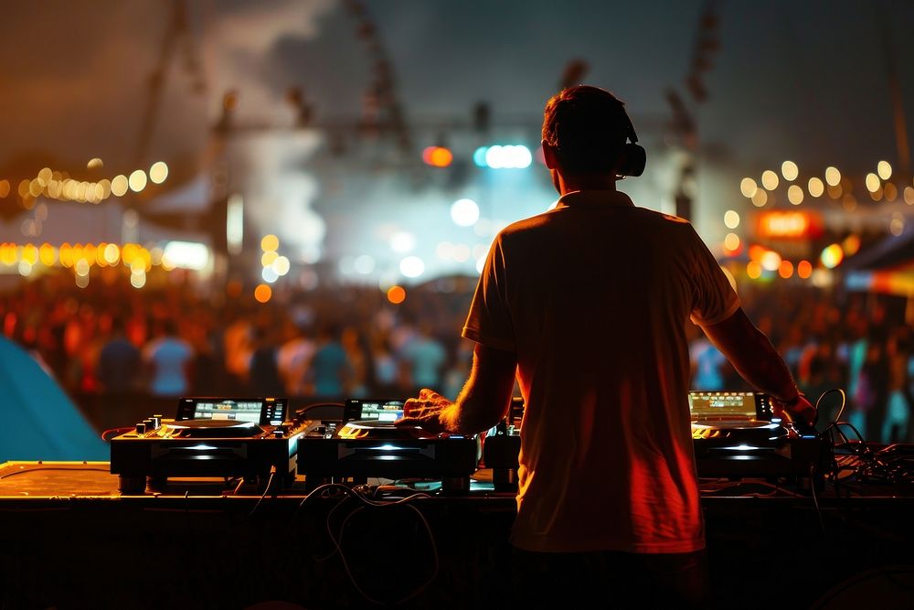 DJ playing nightlife festival adult.