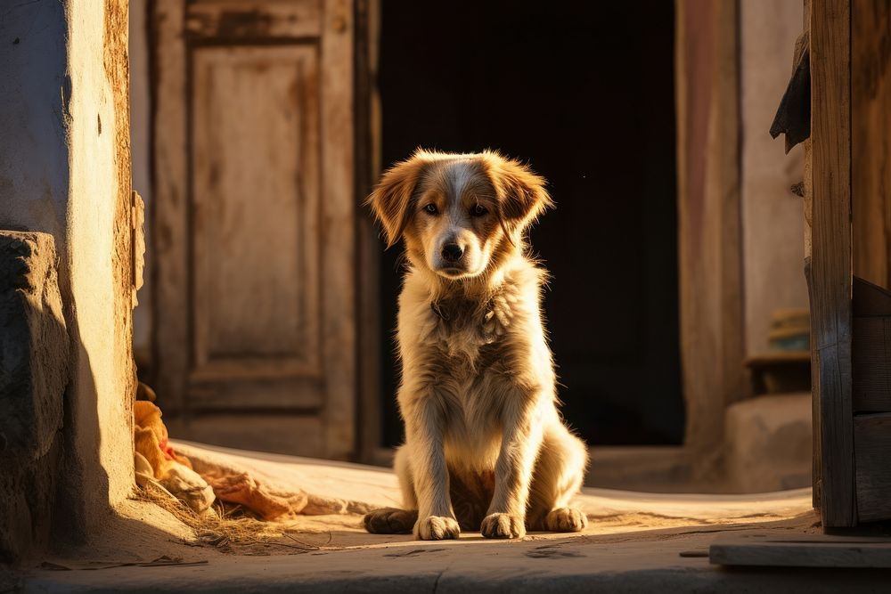 Dog sitting waiting at a door mammal animal puppy.