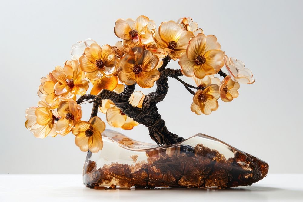 Flower resin art in tree bonsai plant freshness.