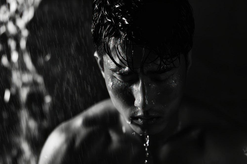Asian man crying photography portrait bathing.