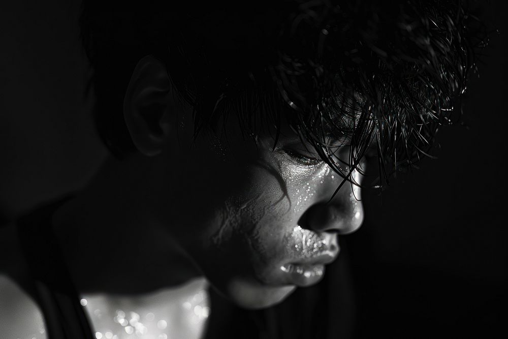 Asian man crying photography portrait sweating.