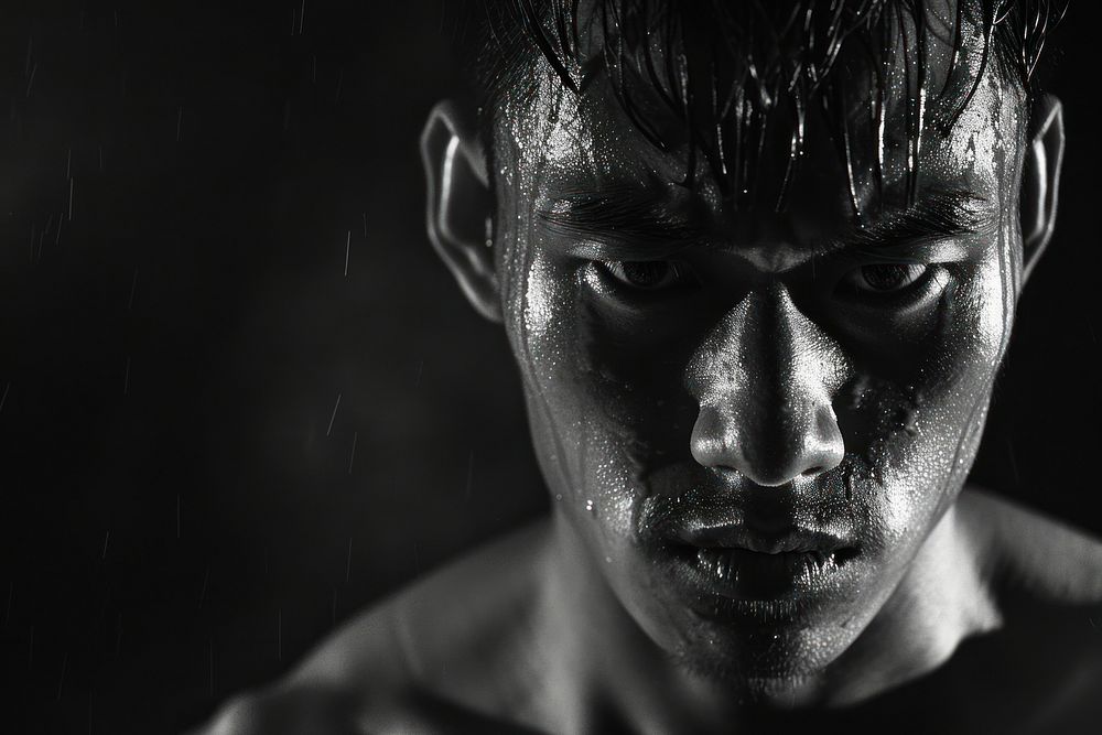 Asian man crying photography portrait sweating.
