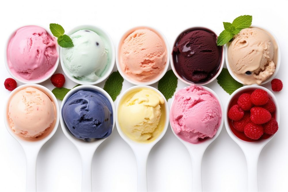 Different ice cream scoops dessert berry spoon.