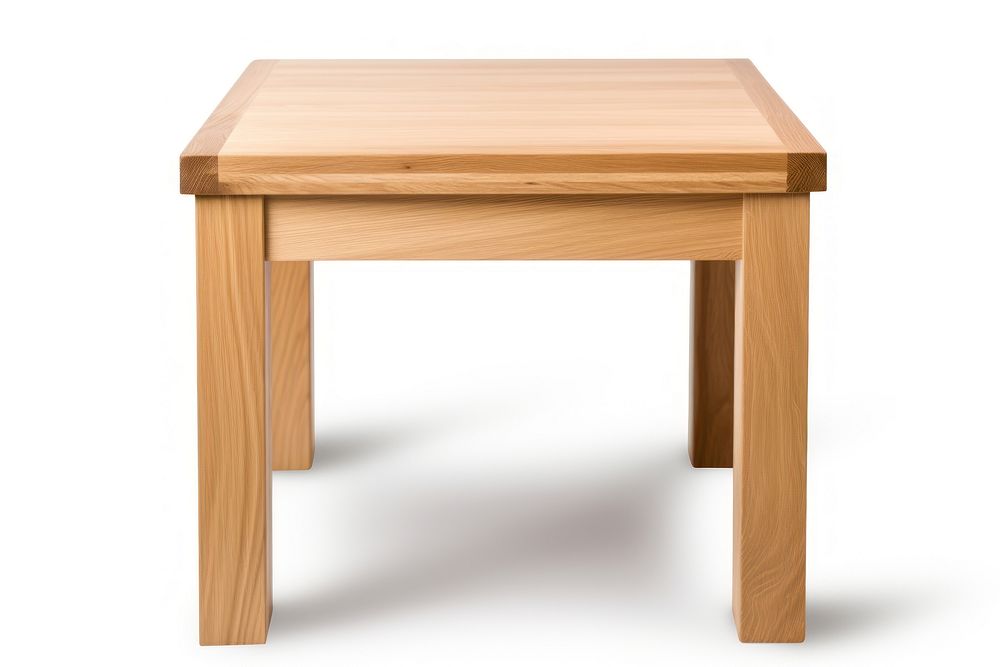 Oak wooden table furniture desk white background.