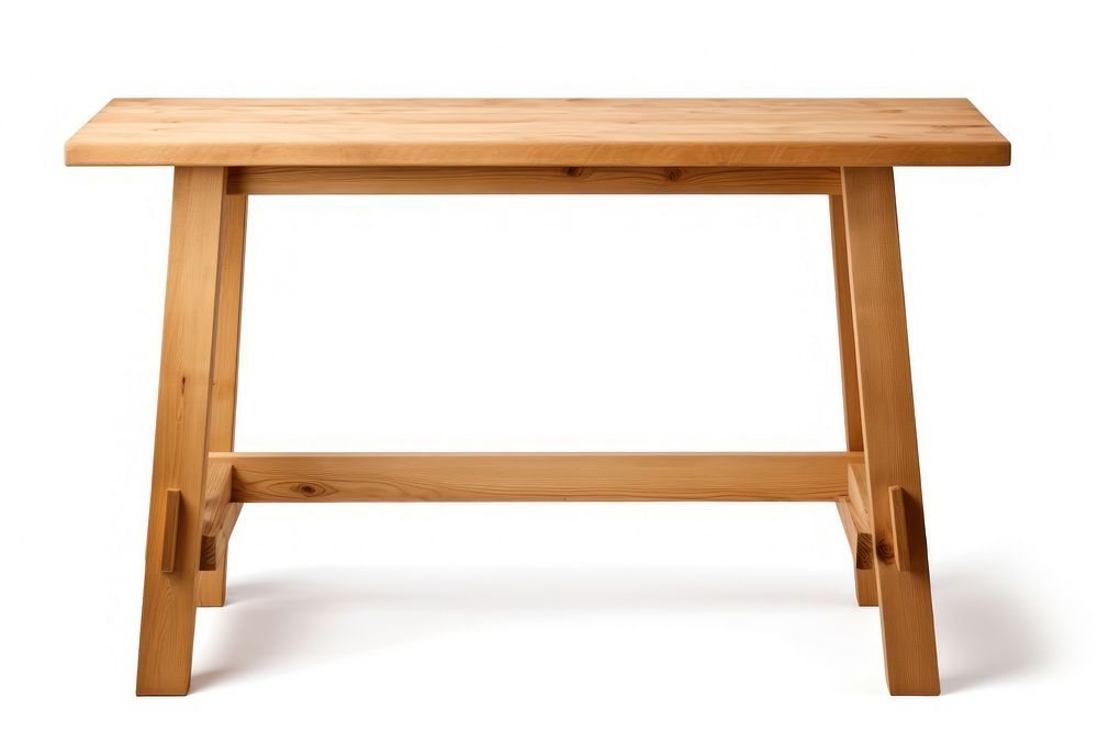 Oak wooden table furniture desk white background.