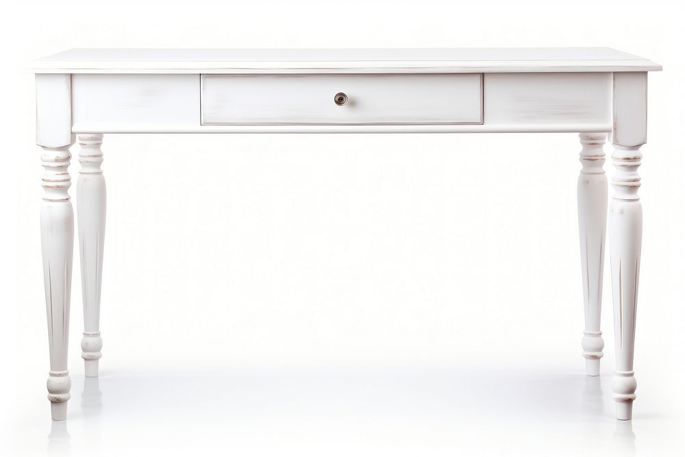 White wooden table furniture drawer desk.
