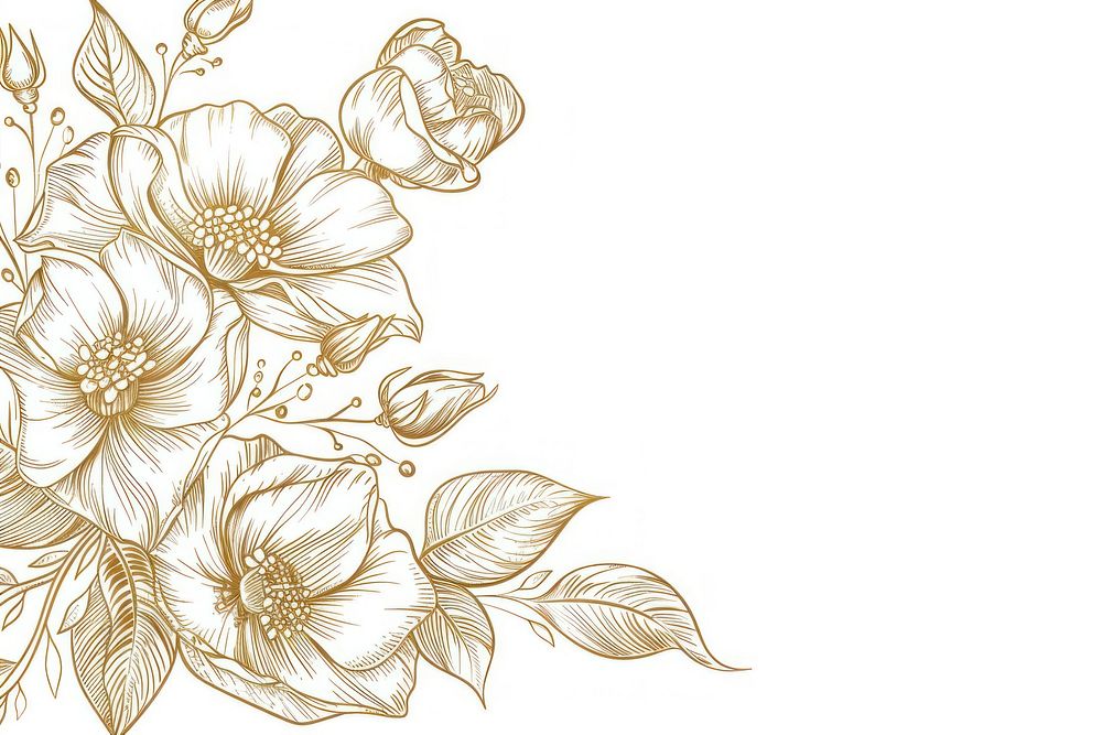 Flowers And Leaves Golden backgrounds pattern drawing.