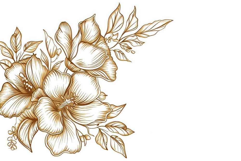 Flowers And Leaves Golden pattern drawing flower.