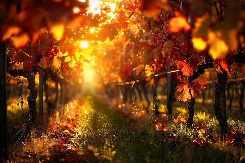 Vineyard ready for harvesting outdoors autumn nature.
