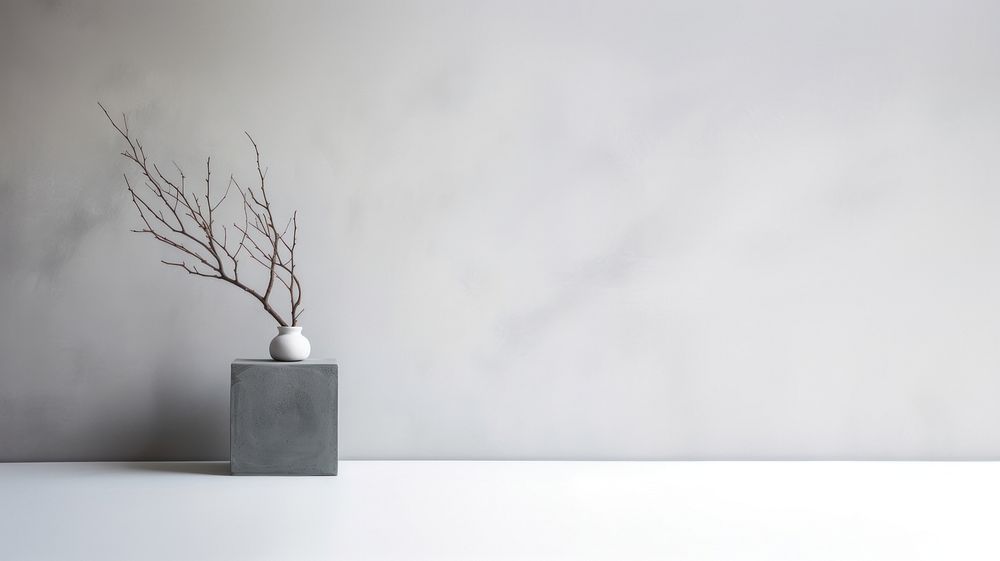 Vase with dry branch stick architecture plant wall.