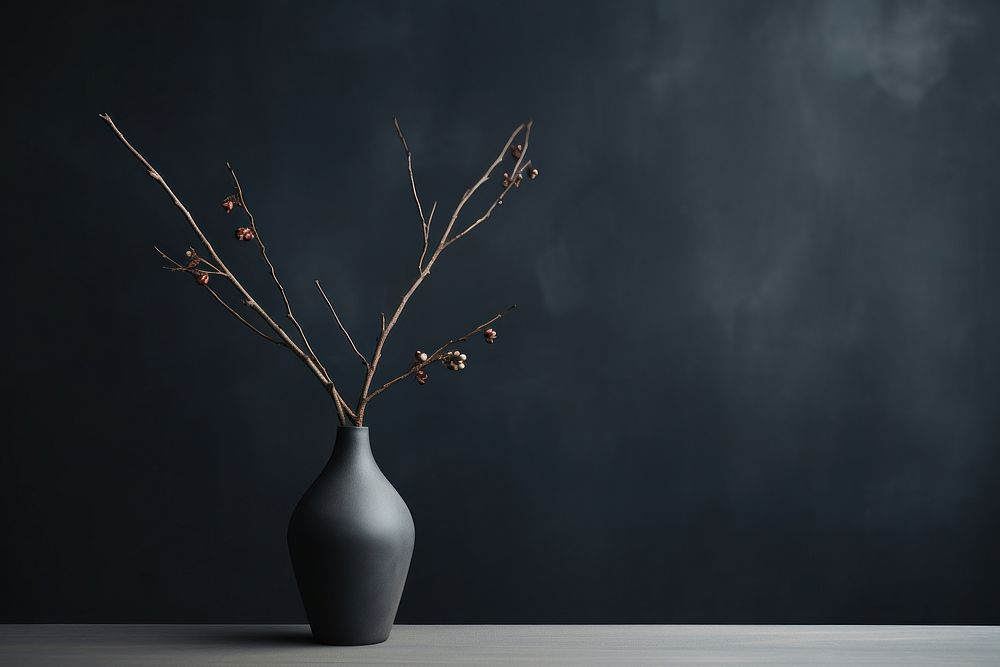 Vase with dry branch stick flower plant decoration.