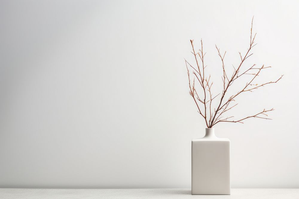 Vase with dry branch stick plant white tree.