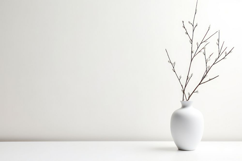 Vase with branch stick plant white decoration.