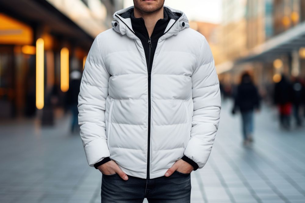 White down jacket mockup sweatshirt apparel adult.