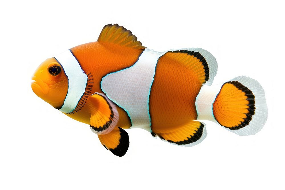 Orange and white clown fish animal white background pomacentridae.