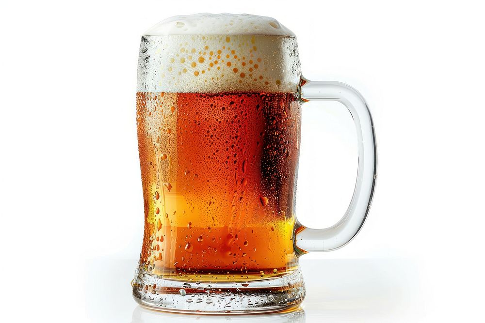 Beer drink lager glass white background.