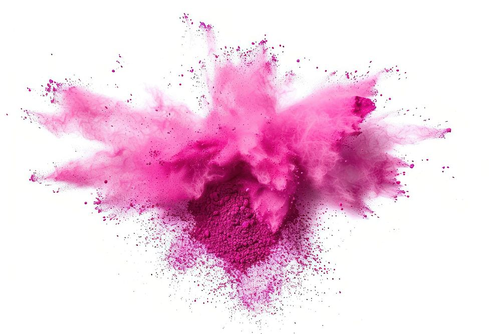 Pink magenta holi paint color powder purple white background splattered.