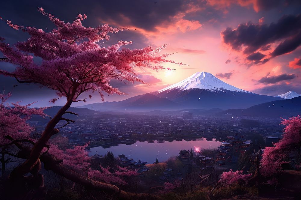 Sakura landscape panoramic outdoors.